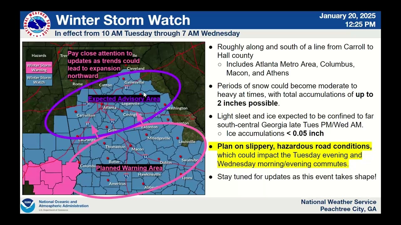 NWS Atlanta Special Weather Briefing on January 20, 2025 for Cold and Winter Weather potential