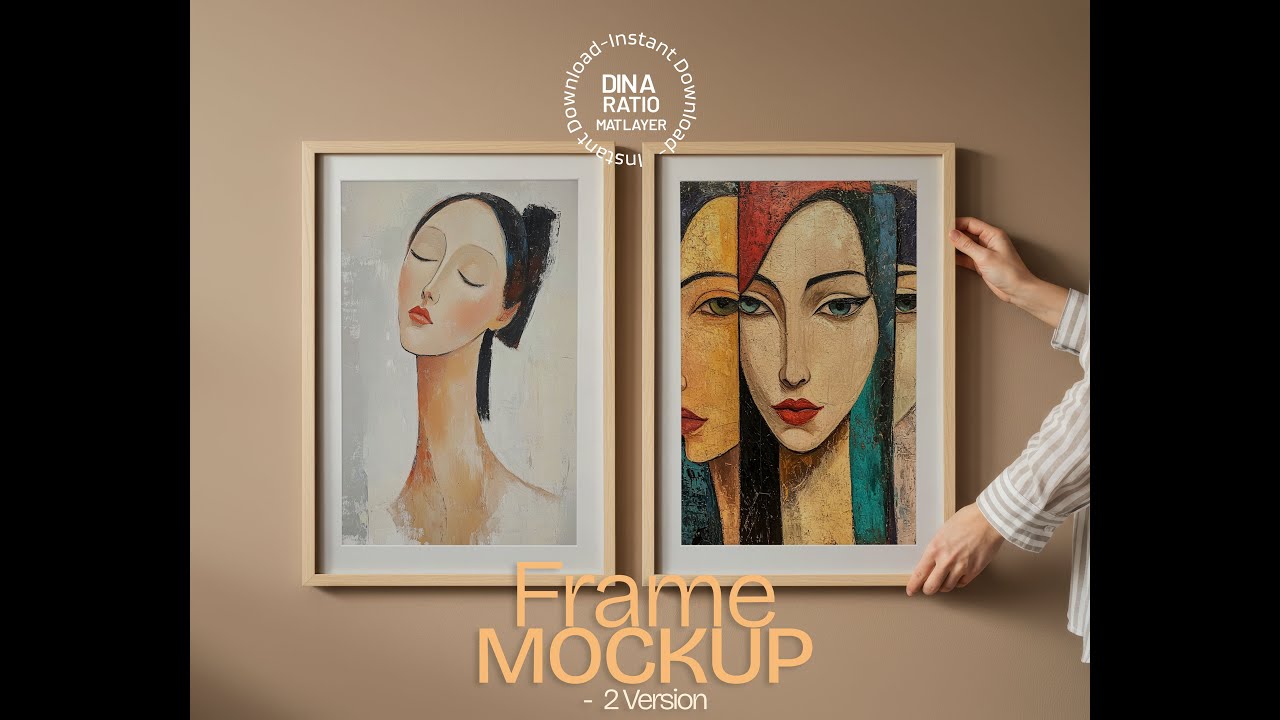 Set of 2 Wood Frame Mockup | Hands Hanging Frames Detail  Etsy Listing  Frame Mockup