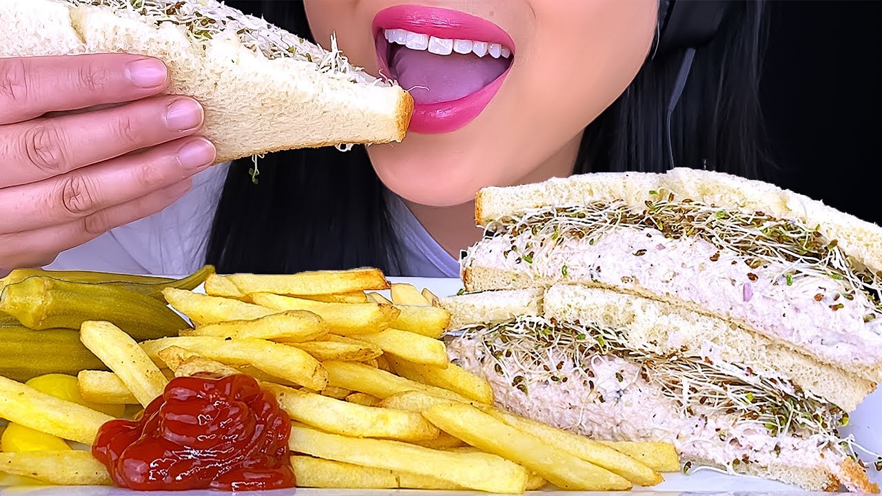 ASMR TUNA SANDWICH, FRIES & PICKLED CHILI OKRA (EATING SHOW) MUKBANG ASMR PHAN