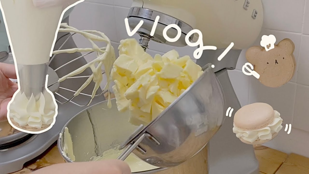 👩🏼‍🍳마카롱가게🍦만들고 배민포장하는 알바생 브이로그🥞 / 체다치즈🧀마카롱 / 순우유마카롱 / 버터필링 / cafevlog