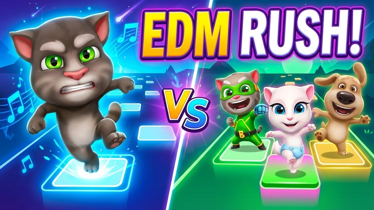 Talking Tom - 1 🆚 2 🆚 3 🆚 4 🎶 Tiles Hop EDM Rush