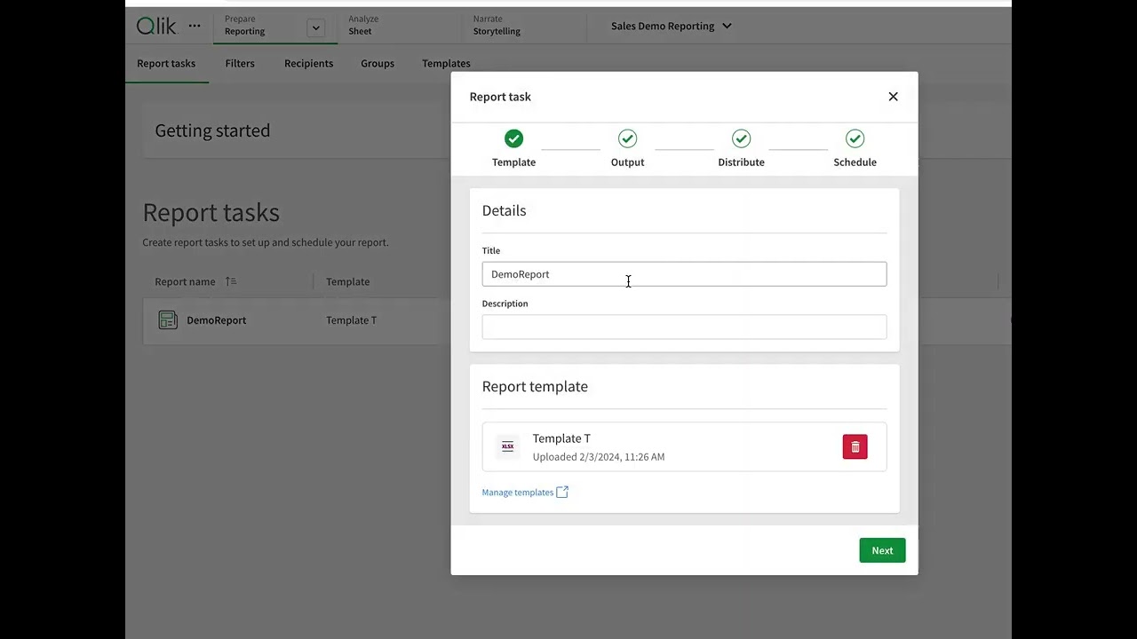 Qlik Sense Cloud Reporting PDF as output