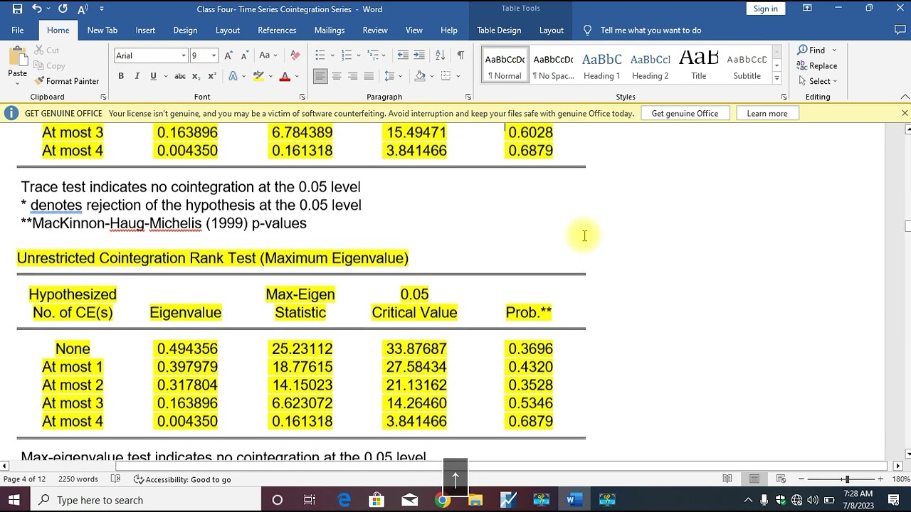 Johansen Cointegration Test