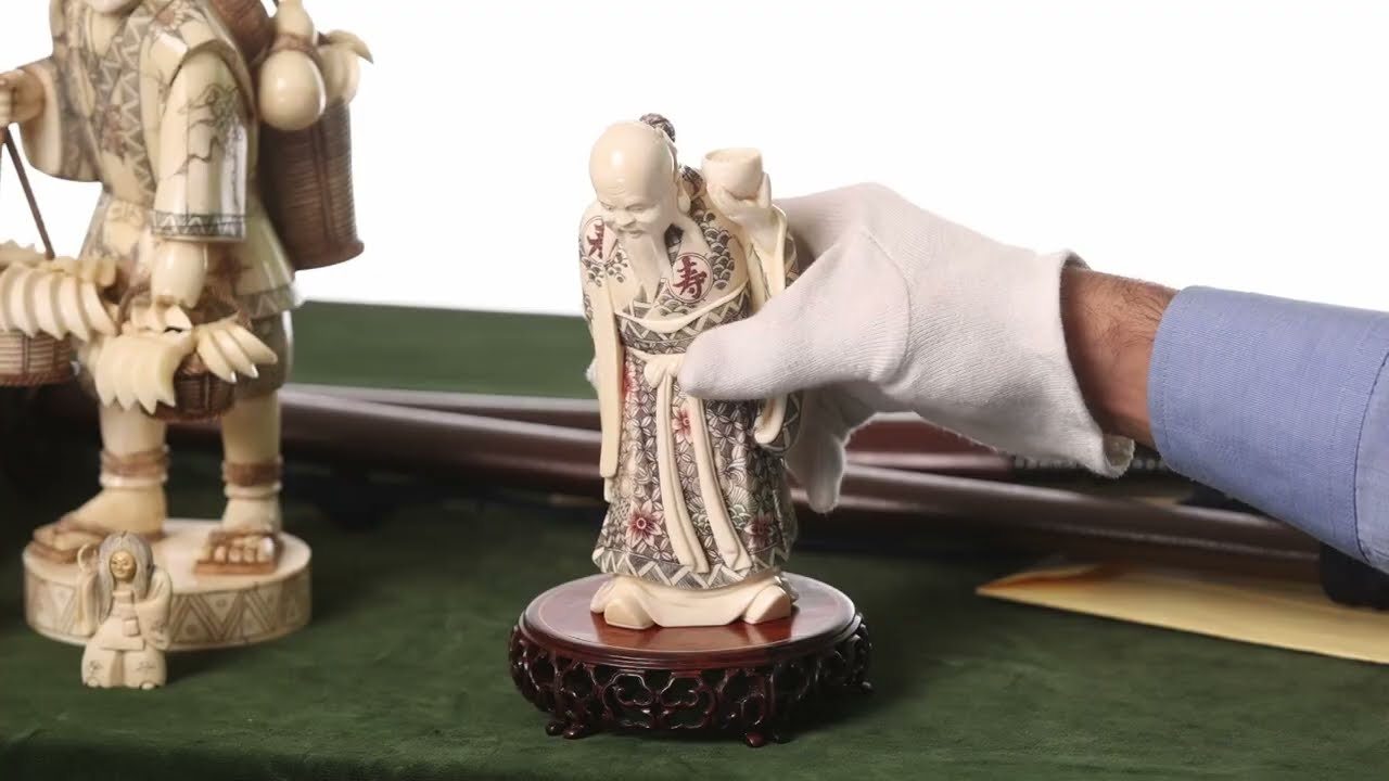 Okimono z kości słoniowej przedstawiające Shou Xing (Shou Lao), AUKCJA OneBid