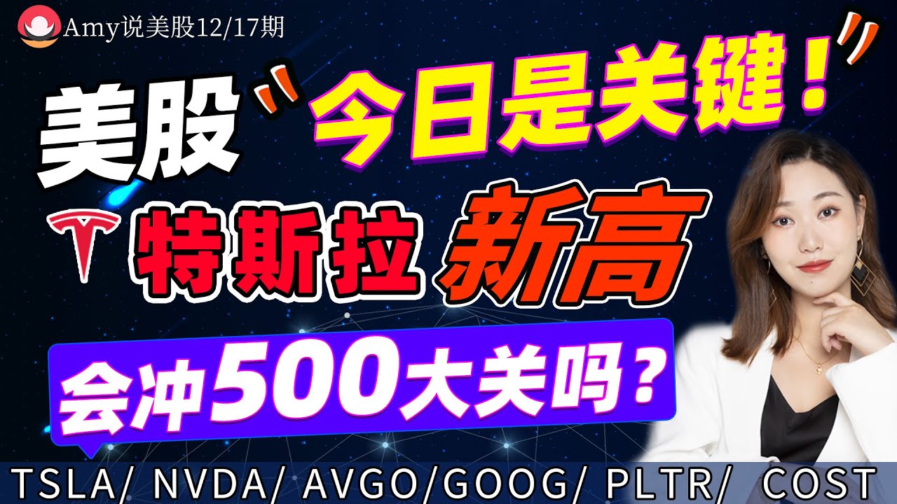 【美股12.17期】💥特斯拉创新高，止盈还是加仓？｜⚠️NVDA何时调整到位，给机会？｜#tsla #google  #nvda  #avgo   #pltr   #cost   #美股