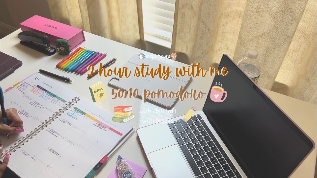 2-HOUR STUDY WITH ME | (50/10 Pomodoro) | with rain sounds, lofi | with breaks 🧠💡