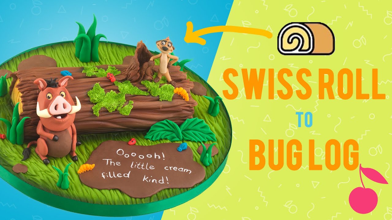 Swiss Roll to Lion King Bug Log Cake Tutorial | How To | Timon and Pumbaa | Cherry School