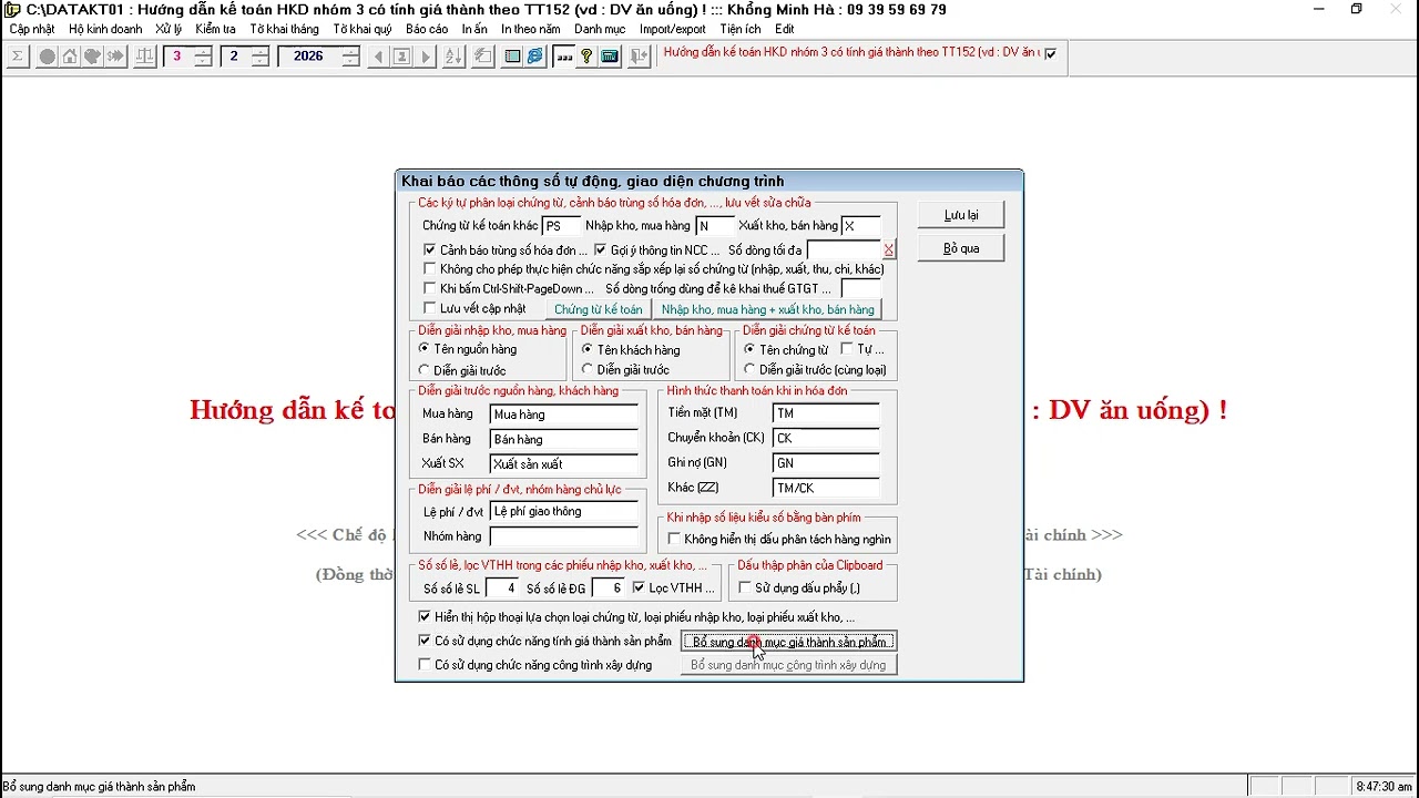 Hướng dẫn kế toán HKD nhóm 3 có tính giá thành sản phẩm theo TT 152 (vd : HKD dịch vụ ăn uống) !