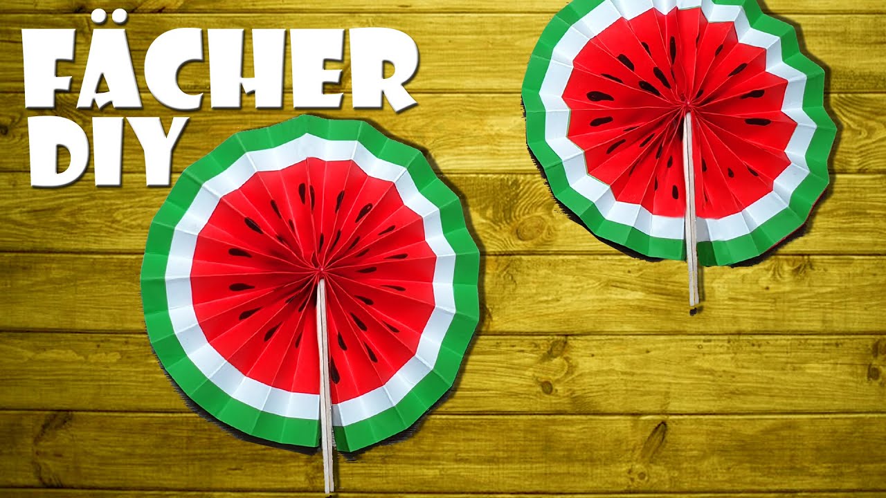 🍉 Wassermelone Fächer basteln aus Eisstiel und Papier für heiße Tage - melon fan summer DIY craft 4K