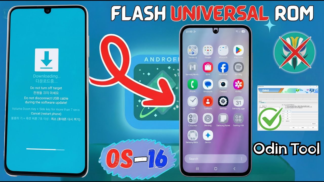 flash samsung android 16 by odin tool safe