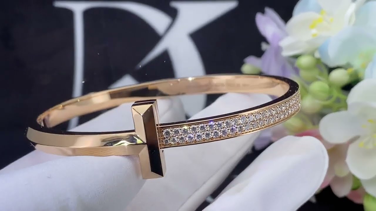 daikun jewelry tiffany t t1 hinged bangle in rose gold and pav&eacute; diamonds 67792815