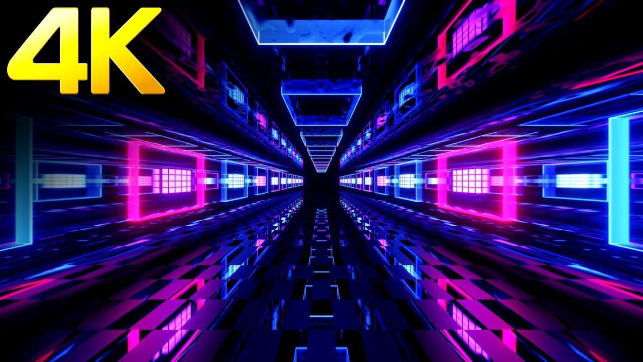 4K Abstract  Neon Square Led Lights Metallic Red & Blue Color Screensaver Video Background No sound