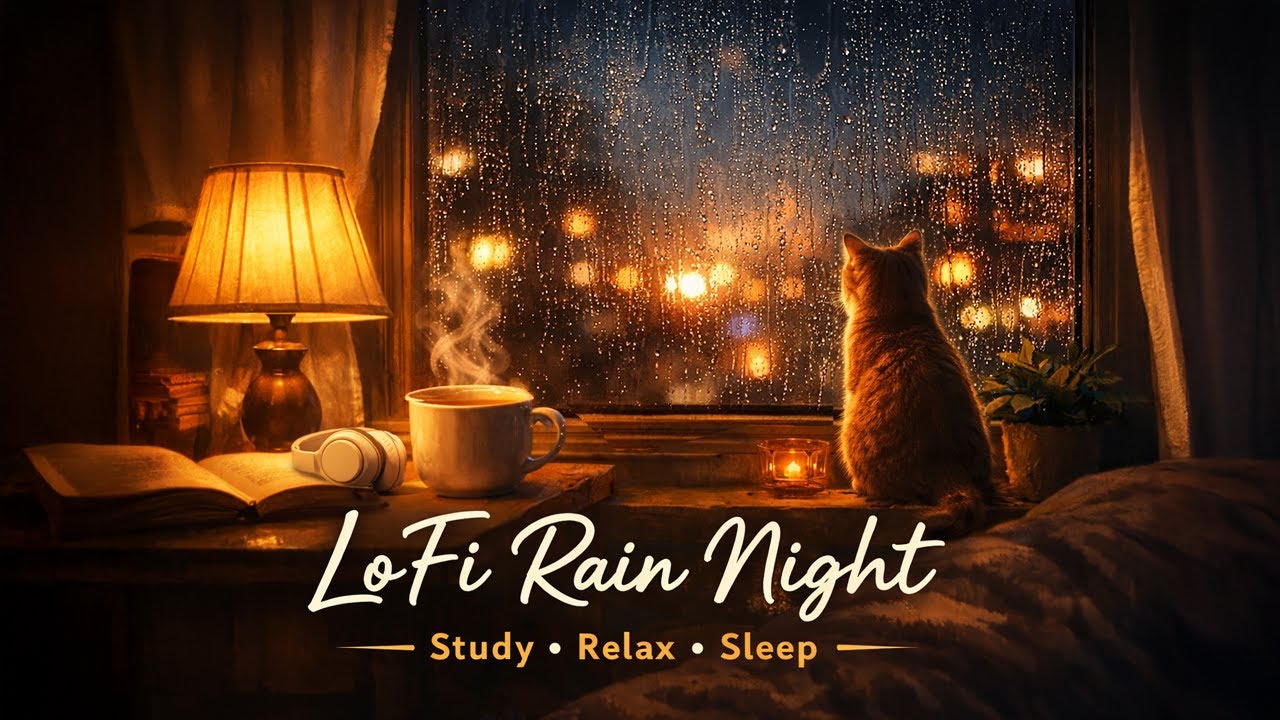 LoFi Rain Night - Cozy Room Ambience for Study, Relax & Sleep