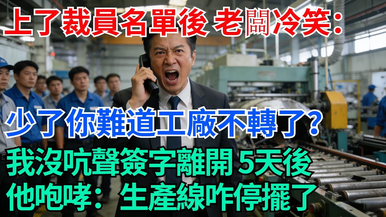 上了裁員名單後，老闆冷笑：少了你，難道工廠不轉了？我沒吭聲簽字離開，5天後老咆哮：趕緊來，生產線都停擺了【奇趣天下】#職場逆襲#職場智慧#爽文職場#工作日常#完結爽文