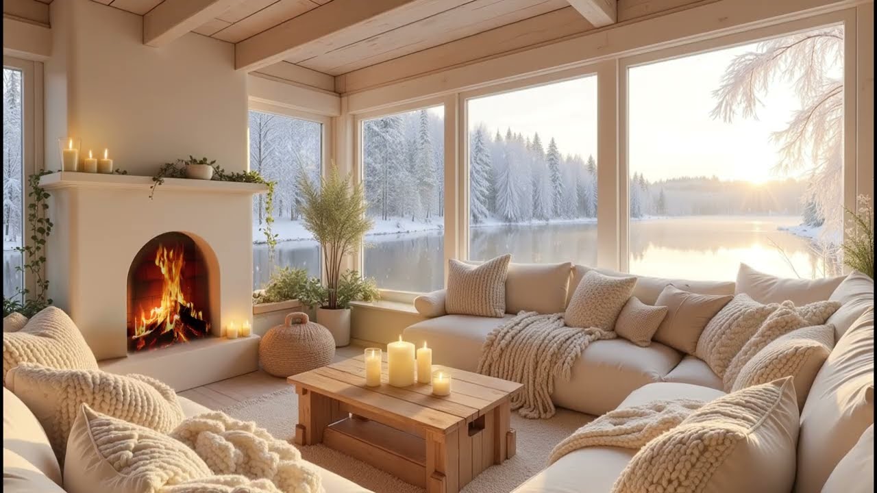 Winter Afternoon Cabin by the Lake ❄️ Soft Piano & Snowfall for Relaxation & Deep Focus
