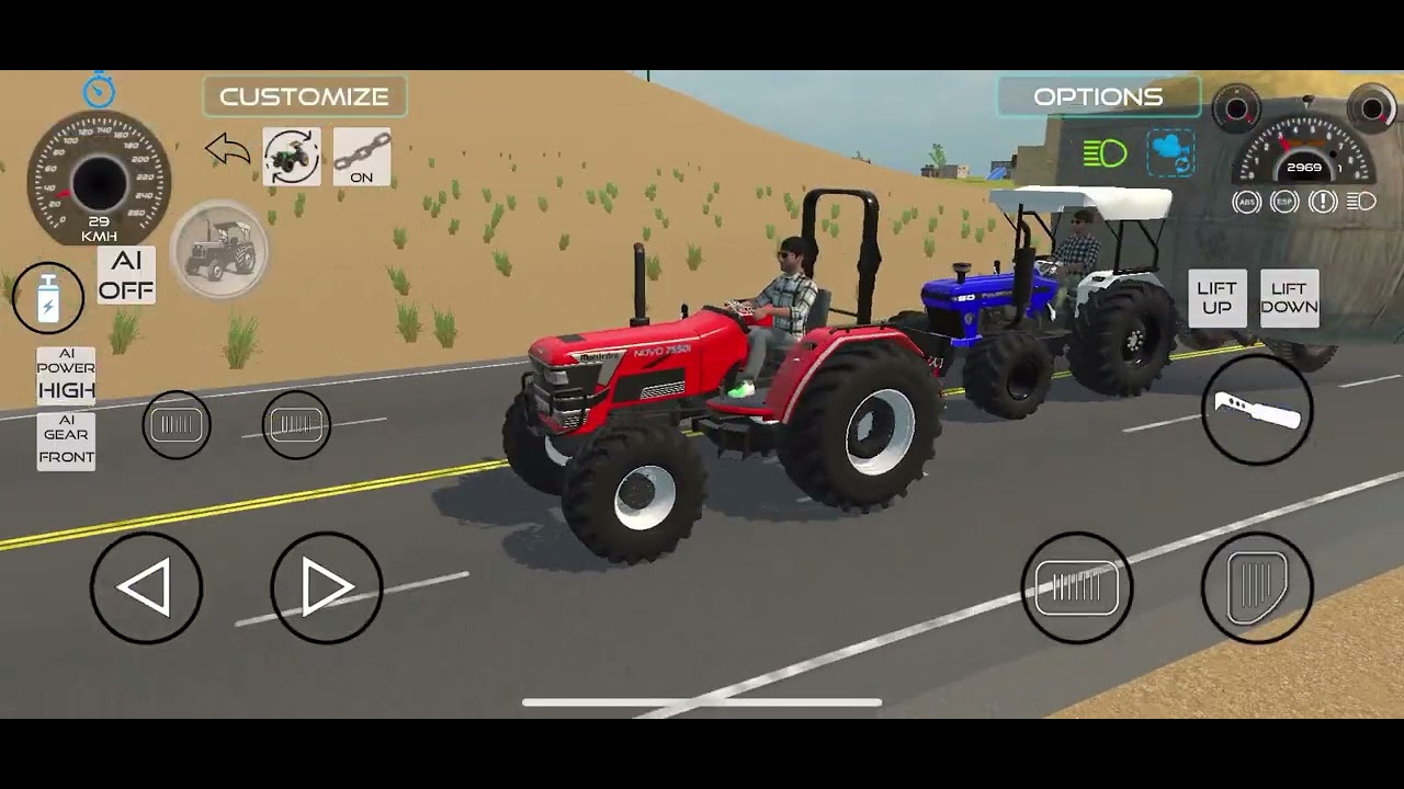 Too tractors pulling tractor and big trolley 