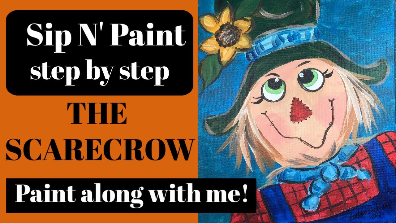 Beginner painting acrylic class. Fall Scarecrow. Sip N Paint. Step by step painting class
