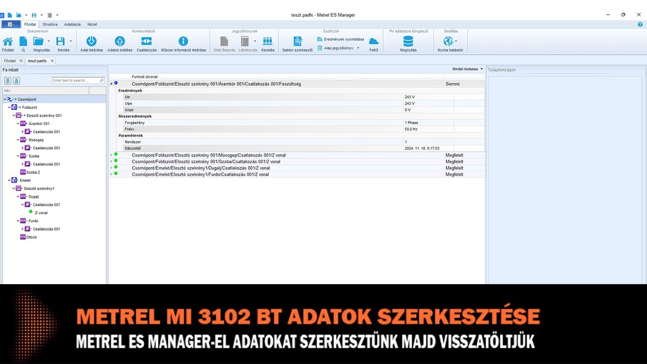 MI 3102 BT adatok szerkesztése mérés közben