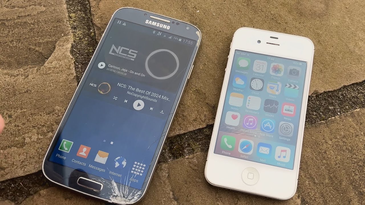 Сравнение падений iPhone 4s и Samsung Galaxy S4.