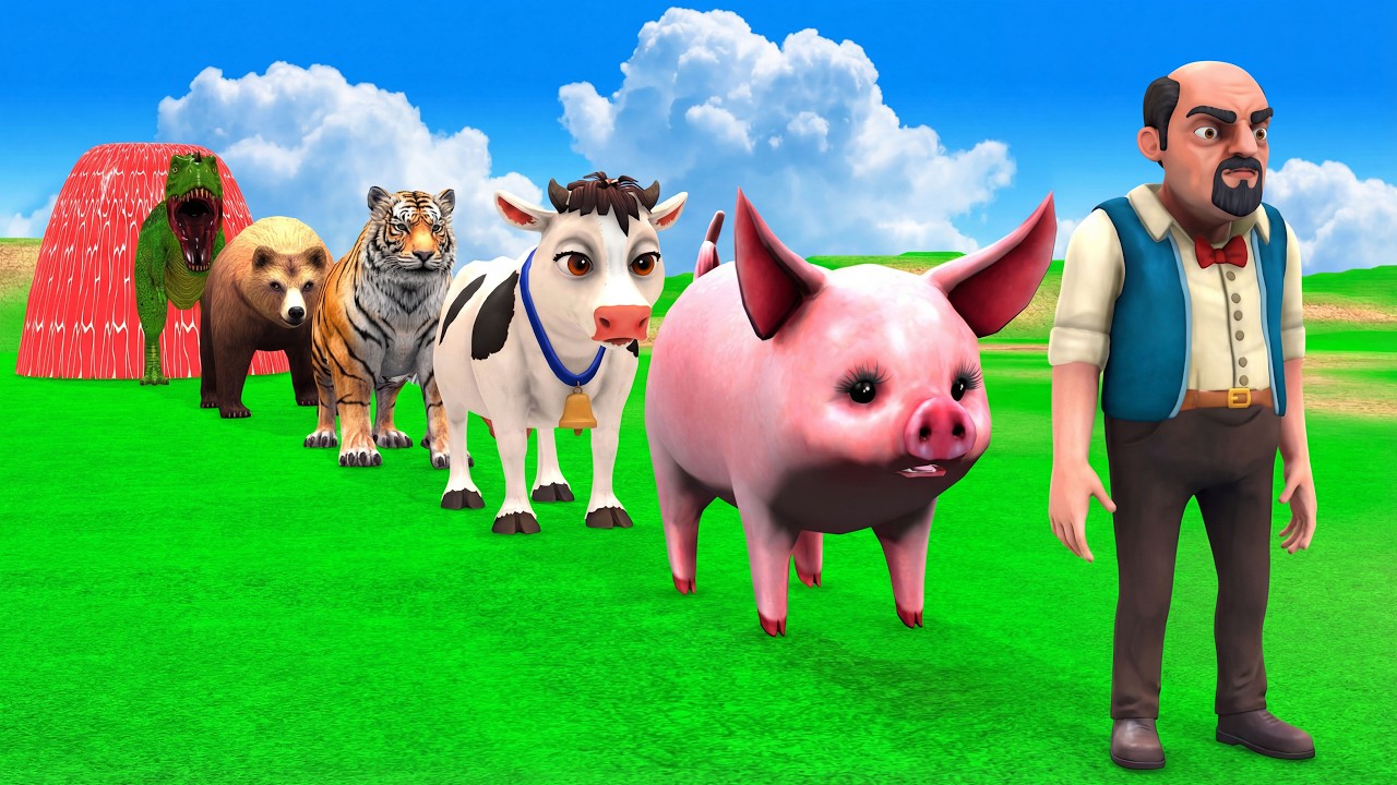 Long Slide Game with Colourful Duck Cow Tiger Gorilla Dog Elephant 3d Animal Game Funny 3d Animals