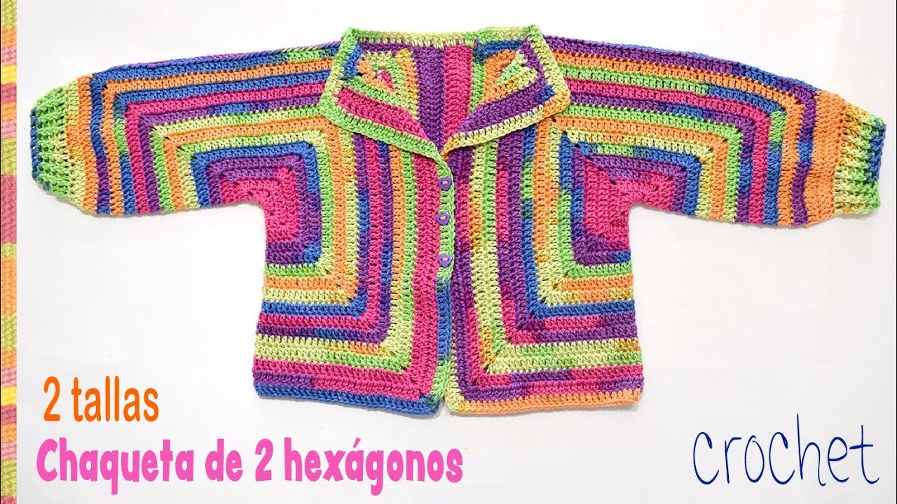 Chaqueta básica con 2 hexágonos para bebés 2 tallas / Tejiendo Perú