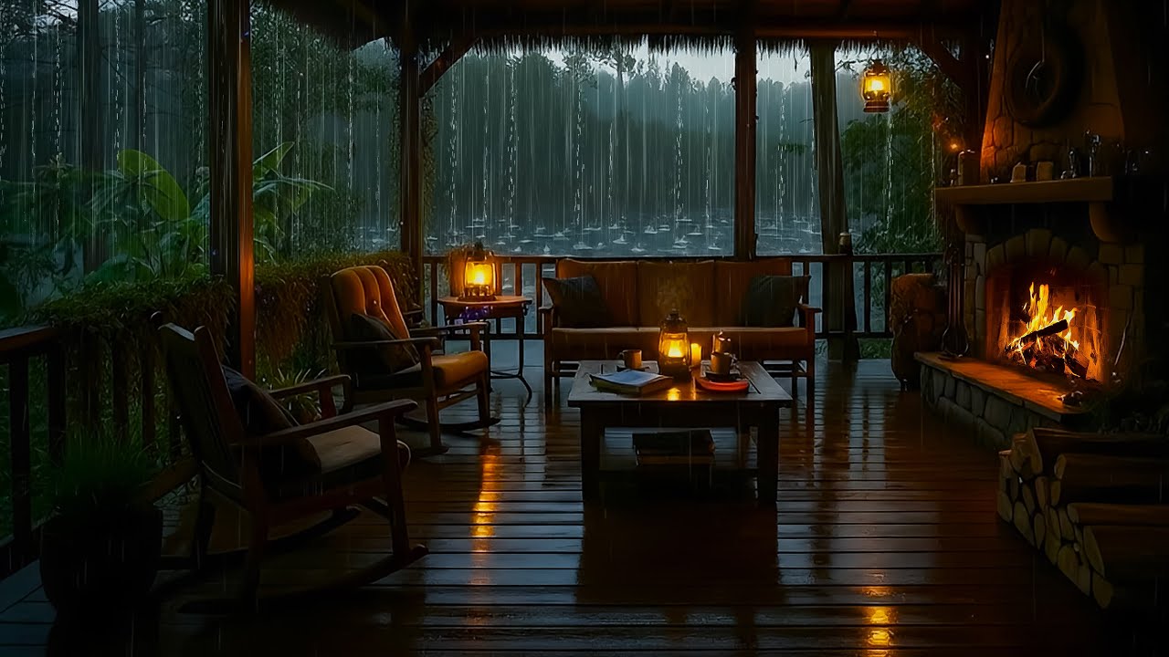 Relax & Sleep Better with Gentle Rain on Cabin Porch by the Forest Lake | ASMR Rain