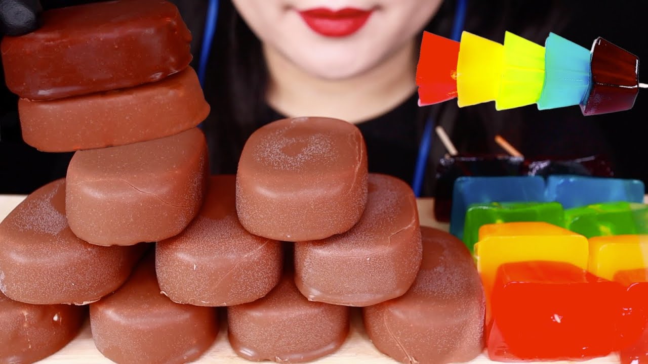 SUB)초콜릿 아이스크림 티코 무지개큐브젤리 ASMR / CHOCOLATE ICE CREAM, RAINBOW CUBE JELLY(EATING SOUND)