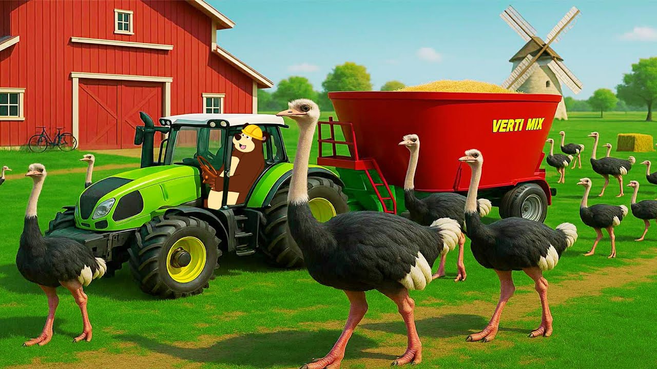 Farmer HardWorking 🚜🐦 | Drilling Rocks & Building a Fence for Ostrich Farm | Real Farm Animation