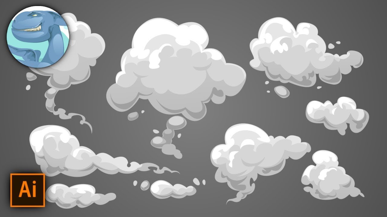 A set of simple clouds (smoke). Fast pencil sketch and vector graphics in Illustrator.