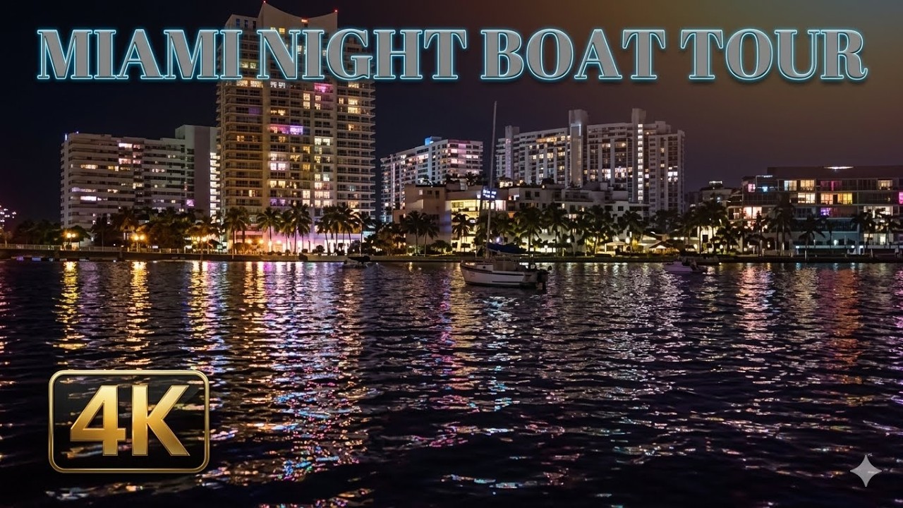 Downtown Miami at Night, Boat Ride to South Beach UHD 4K , MIAMI FL USA
