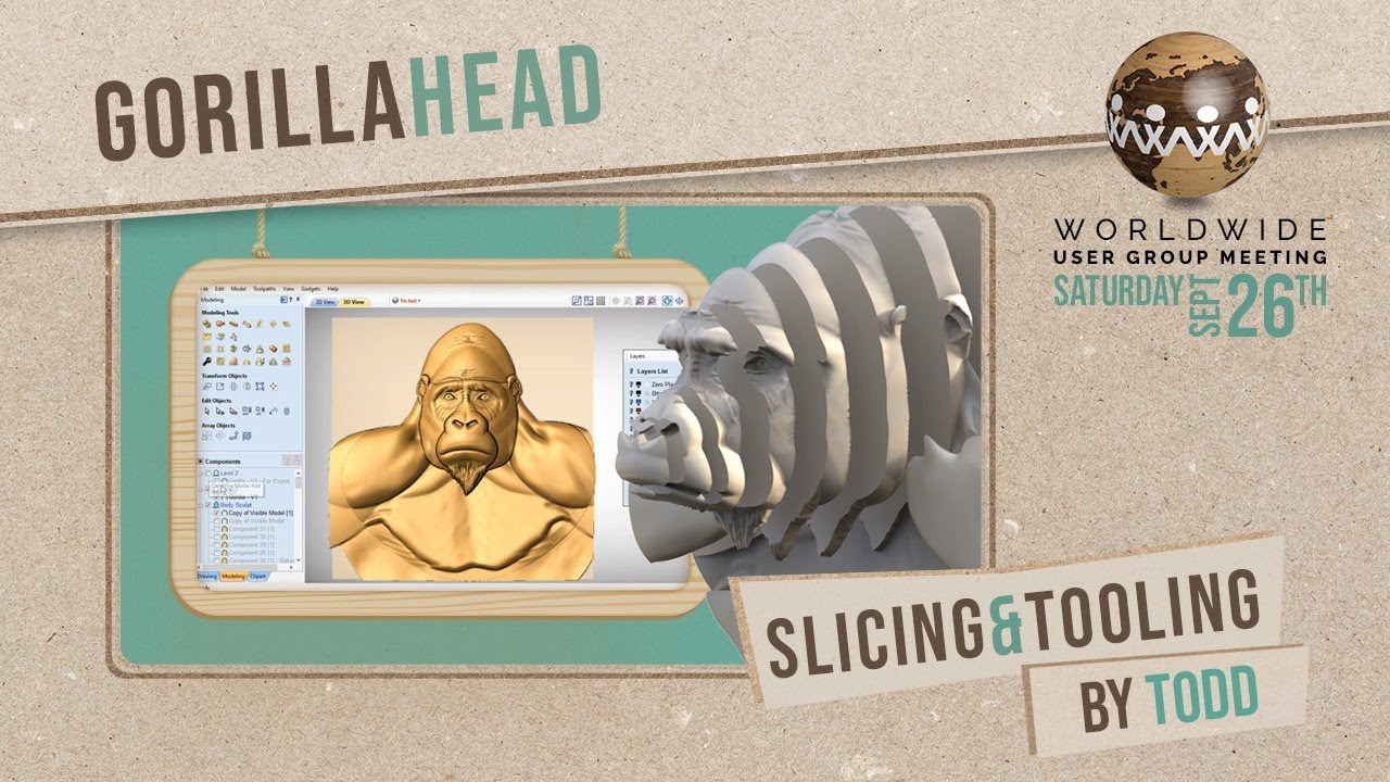 3D Gorilla's Head Slicing & Tooling by Todd | Vectric Worldwide UGM 2020