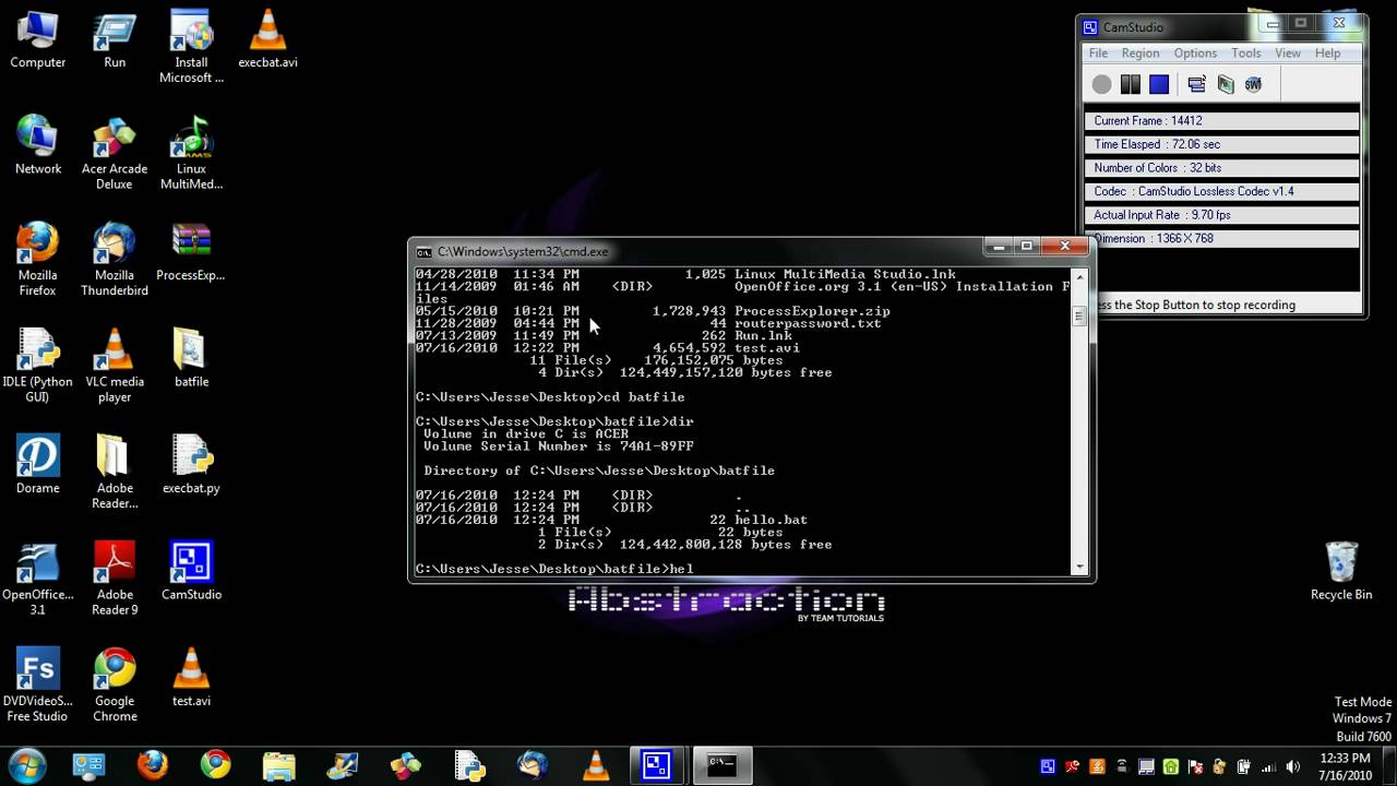 executing batch file in the command-line in windows and concatenating file to standard output