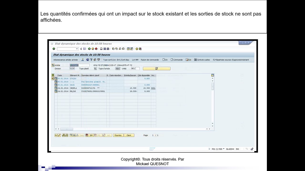 GUIDE SAP MD04 Etat dynamique des stocks