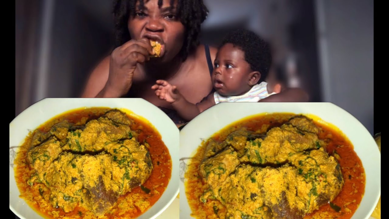 BABY TRYING AFRICAN FOOD MUKBANG FOR THE FIRST TIME | ASMR EGUSI AND FUFU | BAY FIGHTS FOR FOOD