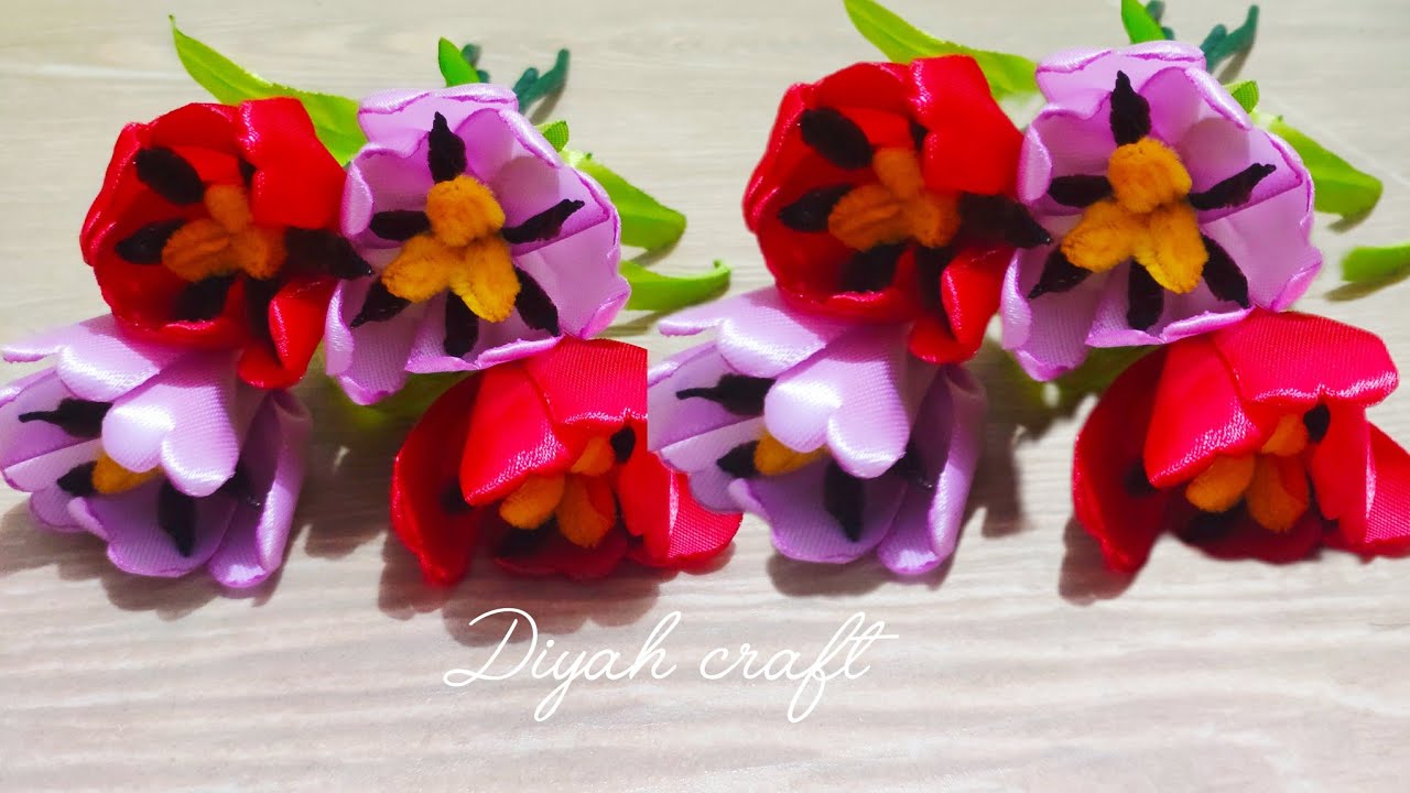 DIY 🌹Tulip Flower  Making With Satin Ribbon/ Tutorial Tulip Flower 
