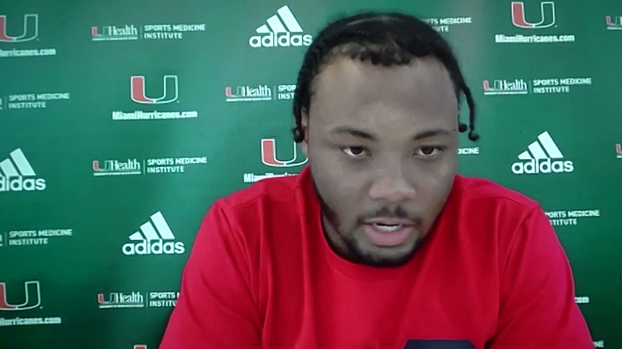 Corey Flagg Jr., Miami Linebacker, answers questions from media ahead of road game against Temple