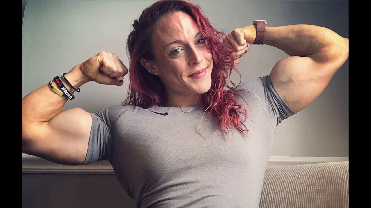 Katie Lee muscle woman with incredible huge biceps flex and workout