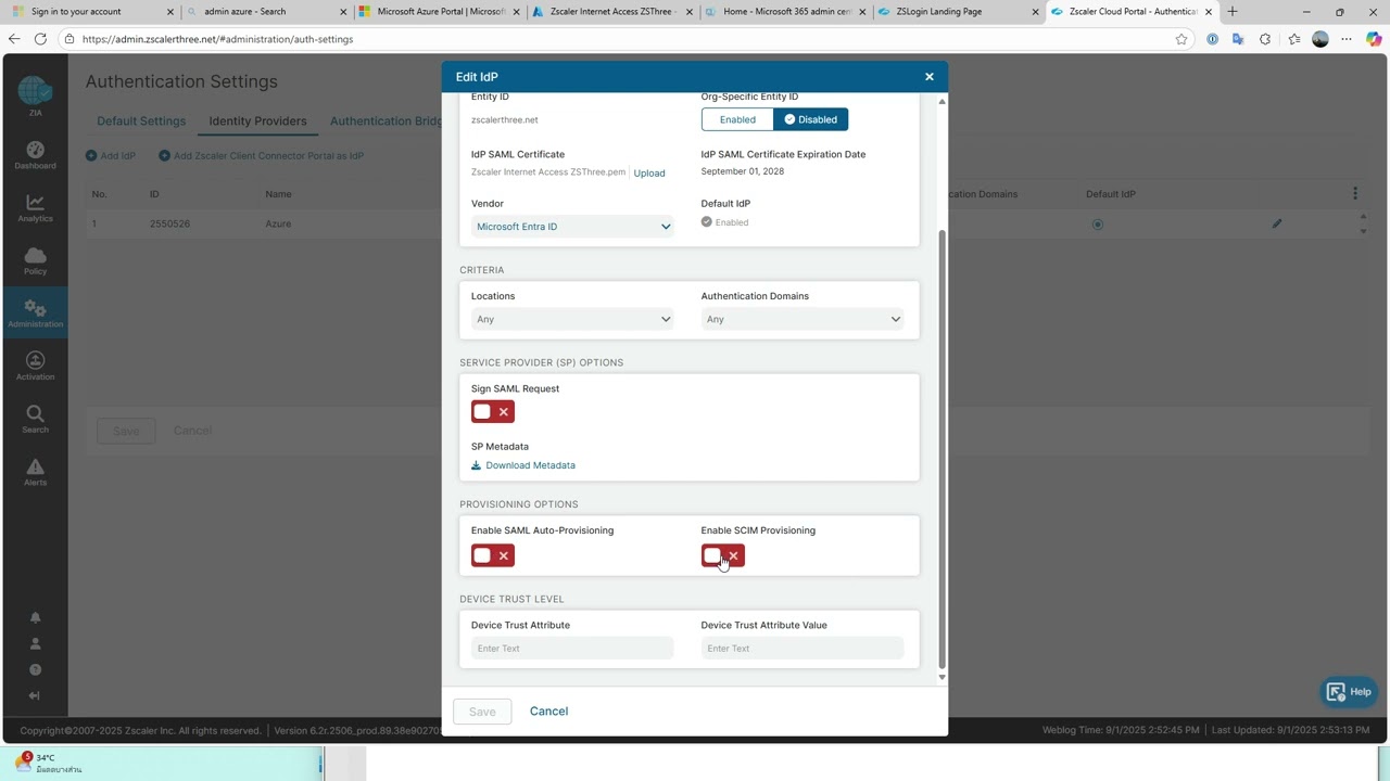 Integrate Zscaler ZIA with Azure IDP