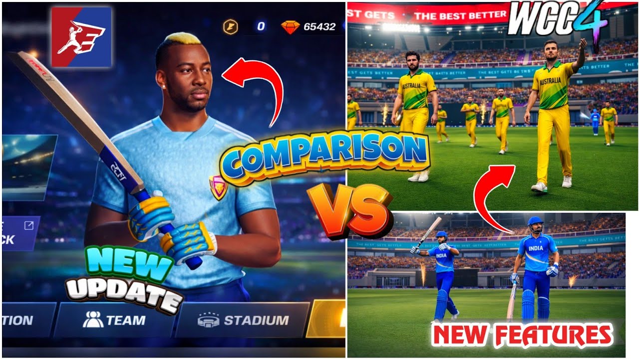 E-cricket vs Wcc4 Stadium and Real faces full comparison | ecricket new update| wcc4 gameplay
