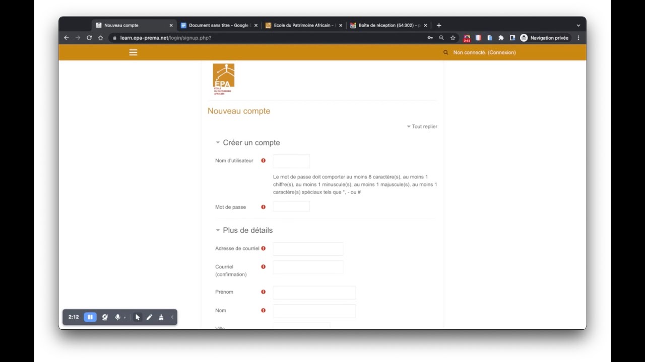EPA - Guide d'inscription sur la plateforme de formation
