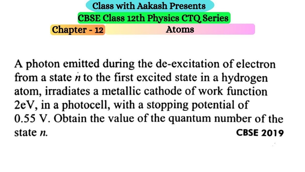 A photon emitted during the de-excitation of electron from a state n to the first excited state in