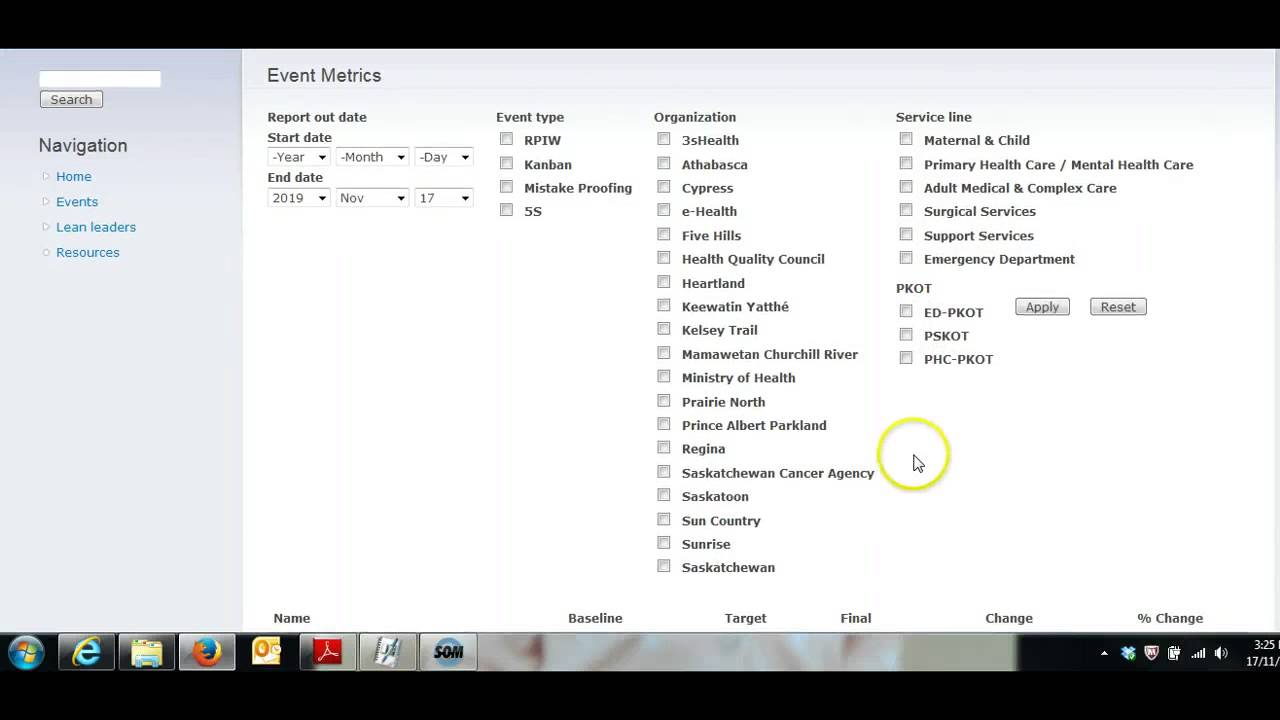 Overview of events on Kaizen Tracker