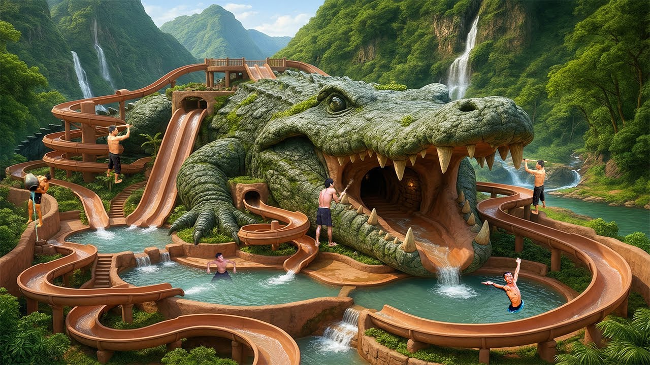 250 días construyendo un parque acuático gigante de cocodrilos con toboganes extremos