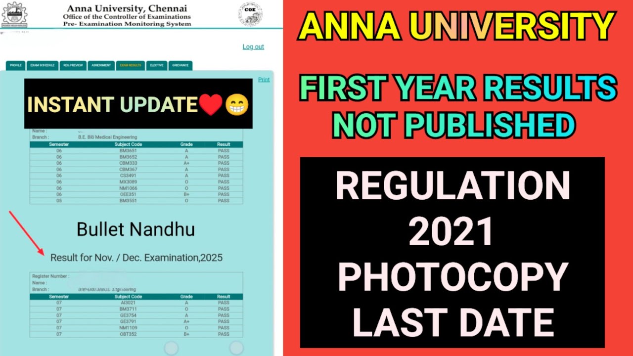 Anna University First Year Results Not Published | R2021 Results Published 🔥|UG| PG| PhD | Photocopy