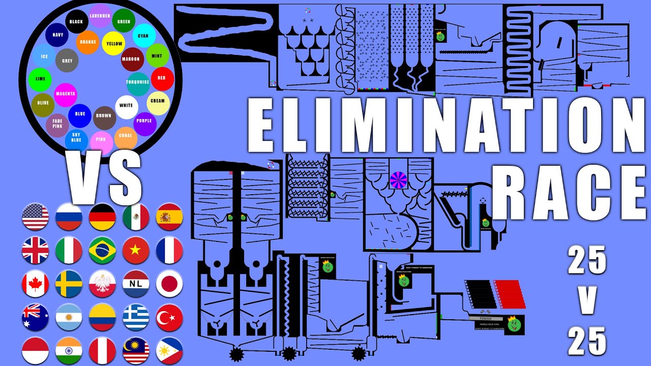 Countries vs Colors Elimination Marble Race in Algodoo \ Marble Race King