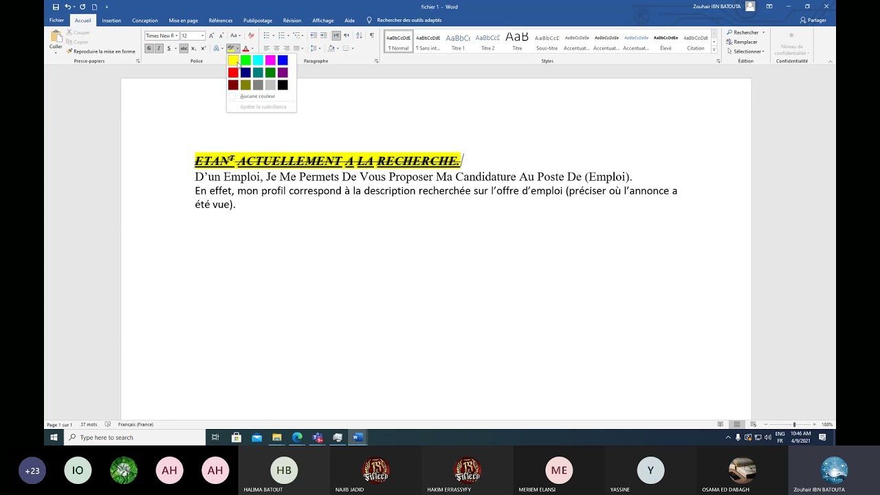 Bureautique - Word part 1 : introduction + Traitement de texte + Atelier 1 + Lettre de motivation.
