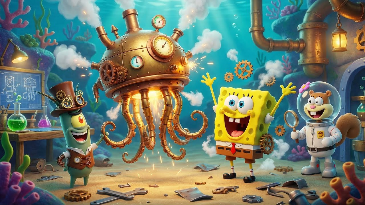 Ocean Chaos: A Steampunk Machine Throws the Sea Into Madness ⚙️🌊🔥 | Funny SpongeBob Animation