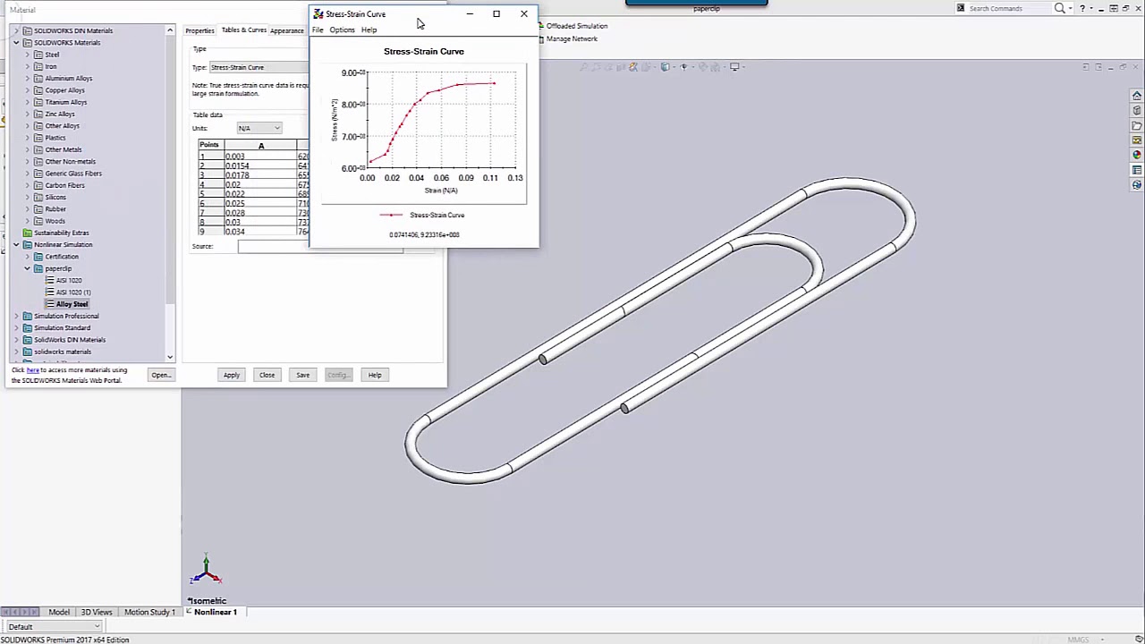SOLIDWORKS Simulation — как создать кривые напряжения-деформации