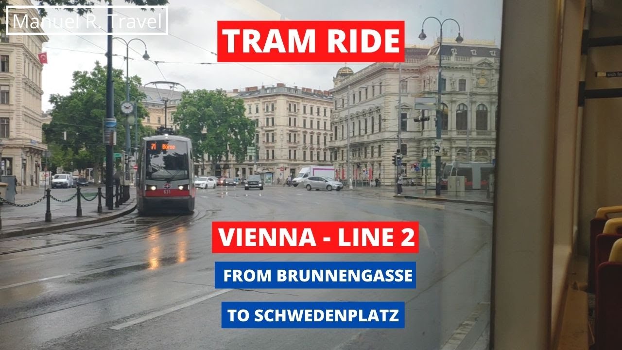 Vienna - Line 2 - Tram Ride on a rainy day from Brunnengasse to Schwedenplatz