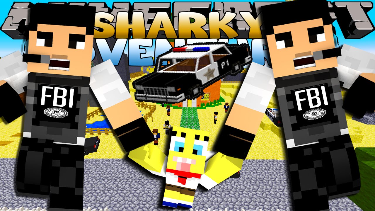 Minecraft Adventure - Sharky and Scuba Steve - SPONGEBOB GETS ARRESTED BY THE FBI!